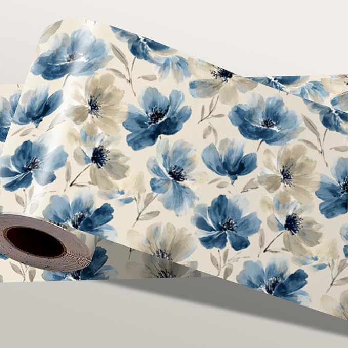 Blue Floral Wall Border 196x4 Inch Peel and Stick Vintage Flower Wallpaper by IOHEFY