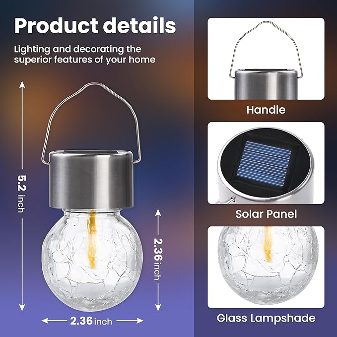 Hanging Solar Lights Outdoor,New Upgraded Moving Led Beads,Solar Powered Waterproof Lighting,4 Pack Hanging Globe Solar Lights for Garden Yard Patio Fence Christmas Decoration (Warm White)