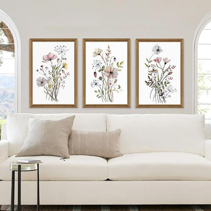 WRFON Framed Botanical Canvas Wall Art Set of 3, Watercolor Floral Prints - Image 2