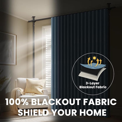100% Blackout Room Divider Curtains Sets Blue 2 Panels W100 x L96in No Drill - Image 5