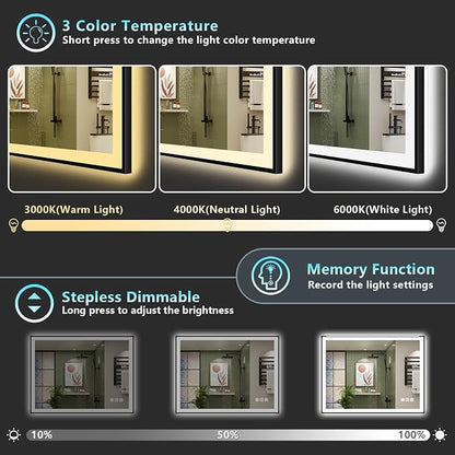 48x32 Black Framed LED Bathroom Mirror - Image 5