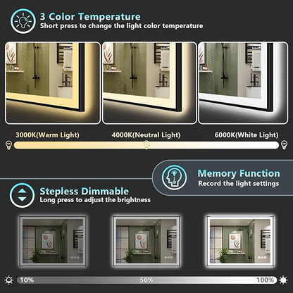 40x24 Black Framed LED Bathroom Mirror - Image 5