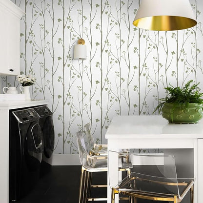Timeet Peel and Stick Wallpaper Green Leaf Wall Paper Boho Floral Contact Paper - Image 7