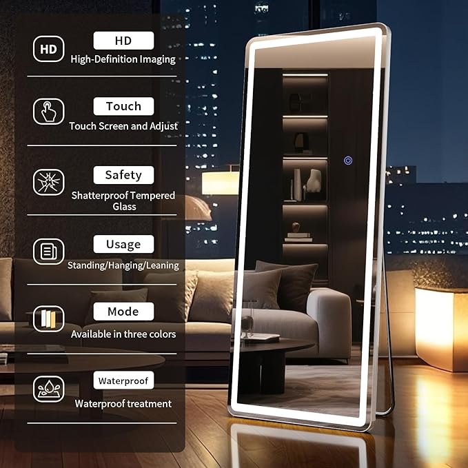 76"x34" LED Full Length Mirror – Standing Floor Mirror - Image 3