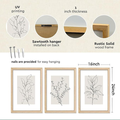 YWJKWLGS Neutral Botanical Prints Framed Wall Art Decor 16x24 Inch Set of 3 - Image 2