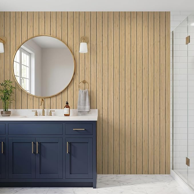 VEELIKE Tan Birch Slat Wall Panels Peel and Stick 3D Wood Grain Wall Panel - Image 6