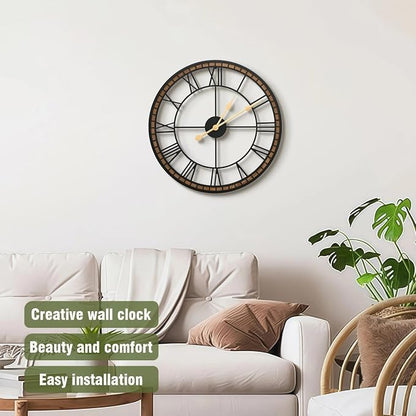 Micasso Large Farmhouse Wall Clock: 20 inch Modern Metal Black - Image 3