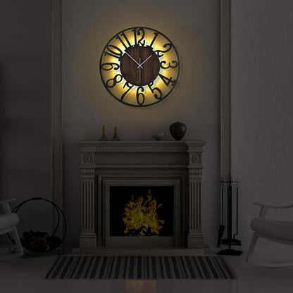 LEIKE Large Wall Clock 24'' Lighted Rustic Wood Clock - Image 8