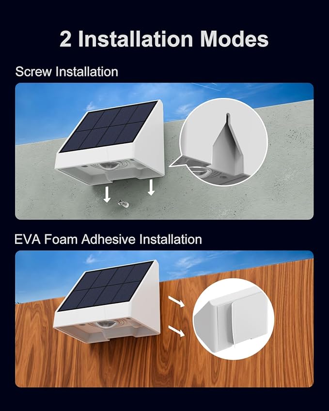 12 Pack Color Changing Solar Powered Fence Lights Outdoor Decorative LED Waterproof Yard Lighting for Outside Wall, Deck, House Patio, Rail, Backyard, 8 Colorful Modes, Easy Install (White Shell)