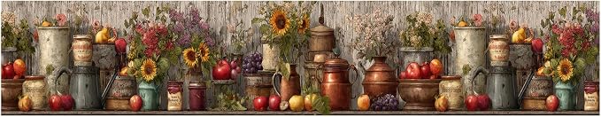 Harvest Jar Wall Border 196x4 Inch Peel and Stick Rustic Fall Pumpkin Sunflower - Image 2