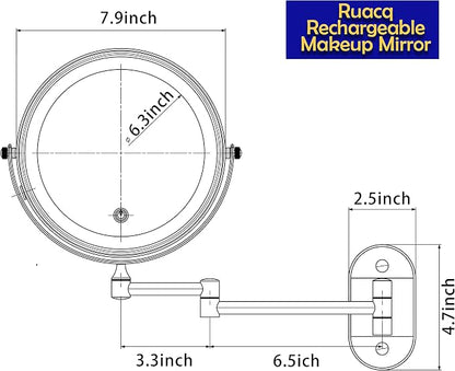 Ruacq Rechargeable Makeup Mirror Matte Black Double Sided Vanity Mirror - Image 6