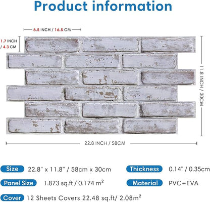 COMSTICKC 3D Whitewash Faux Brick Wall Panel Peel and Stick Wall Covering - Image 5