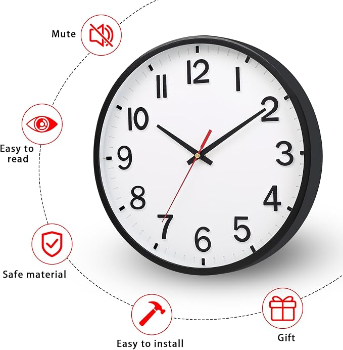 Wall Clocks Battery Operated 10 inch Modern Wall Clock, Silent Non Ticking Wall - Image 4