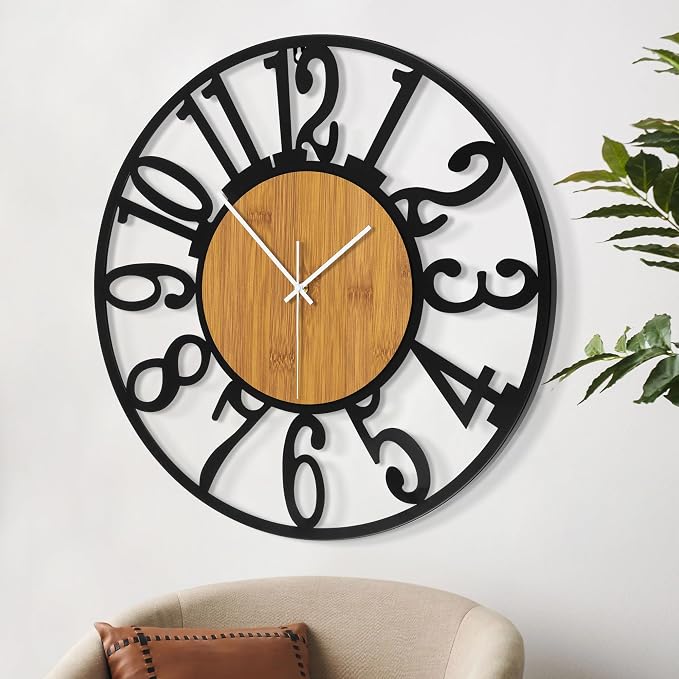 LEIKE Large Wall Clocks, Non Ticking, Battery Operated Rustic Round Modern Big - Image 2