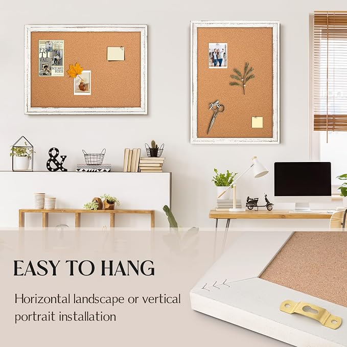 Cork Board Bulletin Board, Rustic White Wooden Frame, Hanging Pin Board - Image 6