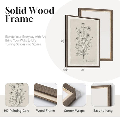 Framed Farmhouse Botanical Canvas Wall Art Set of 3, Large Vintage Neutral - Image 7