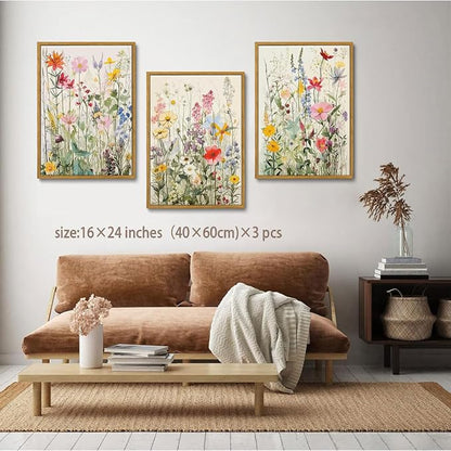 KISSFOX 3 Piece Watercolor Wildflower Botanical Framed Wall Art Colorful Floral - Image 3