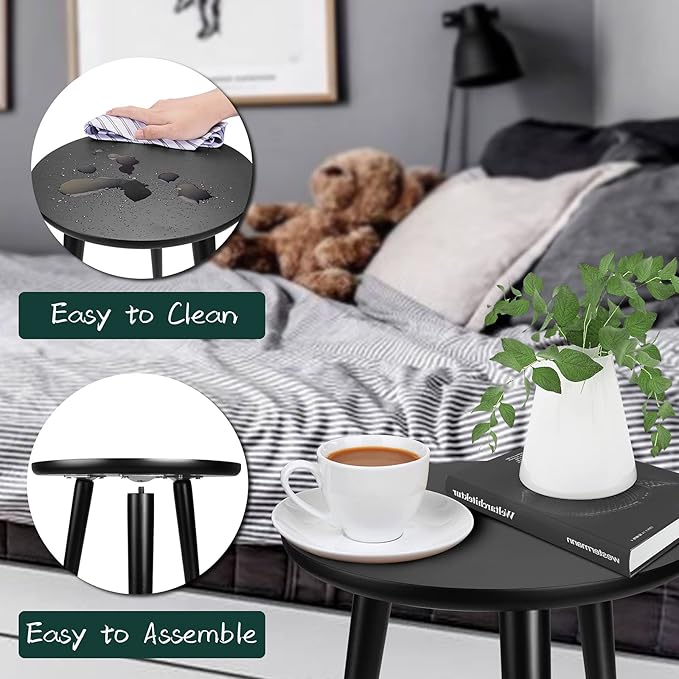 Uneedem Indoor Plant Stand Wood Mid Century Plant Stand for Indoor Plants, Modern Plant Table, 20.5" Tall Plant Holder Stand for Flower Pots, Small Round Side Table, Black