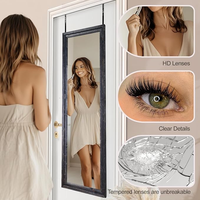 48"x14" Door Mirror, Rustic Full Length Mirror, Over The Door Hanging Mirrors - Image 3