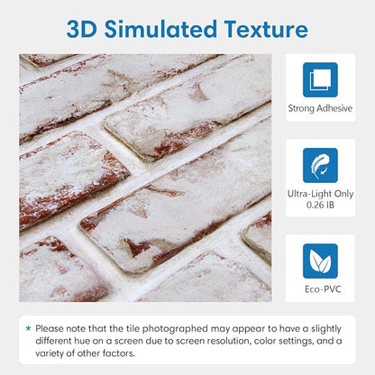 COMSTICKC 3D Faux Brick Wall Panel Red-Tinted White, Peel and Stick Wall - Image 3
