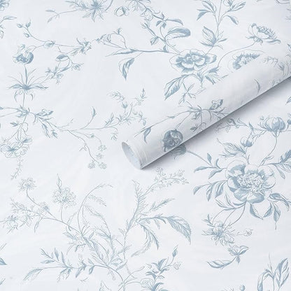 Ismoon Blue Wallpaper Peel and Stick Floral Vintage Stick on Wall Paper French by Ismoon