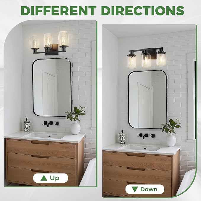 DORESshop 17 Inch Bathroom Light Fixtures, 3-Light Black Bathroom Lighting - Image 8