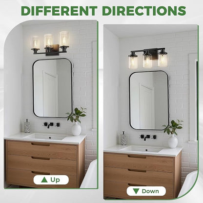 DORESshop 17 Inch Bathroom Light Fixtures, 3-Light Black Bathroom Lighting - Image 8