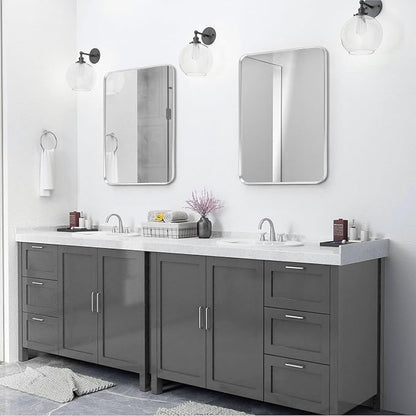 Wall Mount Mirror for Bathroom, Brushed Silver Metal Framed Rounded Corner - Image 4