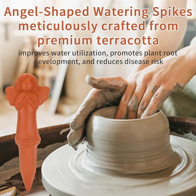 WILDKEN Terracotta Watering Globes, 3 Pack Angel Shaped Plant Watering Spikes Vacation Self-Watering Planters Devices for Indoor and Outdoor Plants