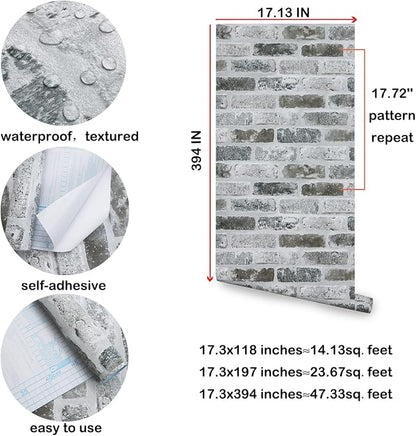 Guvana 17.3"×394" Brick Wallpaper Grey Self Adhesive Wallpaper 3D Brick Peel - Image 6