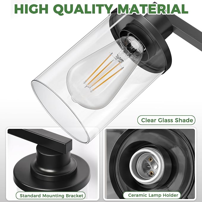 DORESshop 17 Inch Bathroom Light Fixtures, 3-Light Black Bathroom Lighting - Image 7