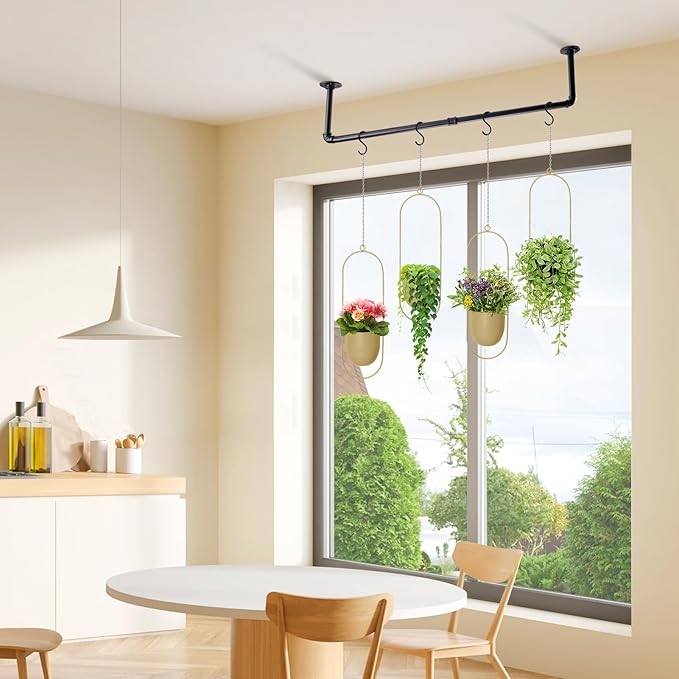 Plant Hanger Indoor, 34.2in Strong Load-Bearing Hanging Plant Holder, Window Plant Rod Black Metal Bar for Wall Ceiling Decor Shelves, 2 Pcs(Pot Chain & Plant Not Included)