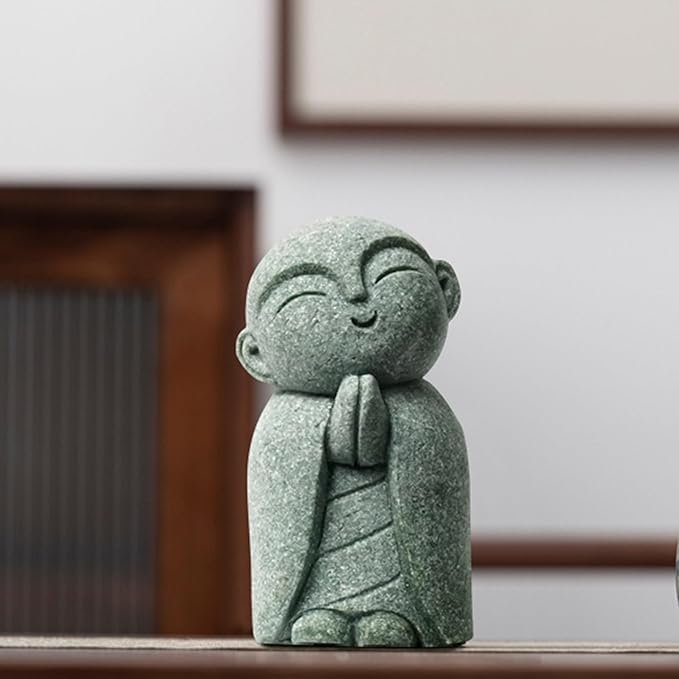 OwMell Japanese Jizo Monk Statue Praying, Buddha Jizo Statue Figurine Memorial Statue Aquarium Decoration for Garden Outdoor Ornament 2.6" - Tilting Head
