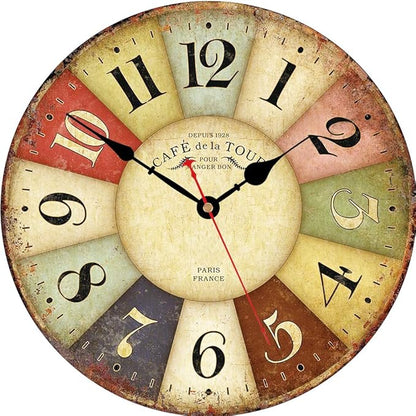 VIKMARI Clocks Battery Operated Wooden Wall Clock Retro Rustic Clock Decorative by VIKMARIWallClock