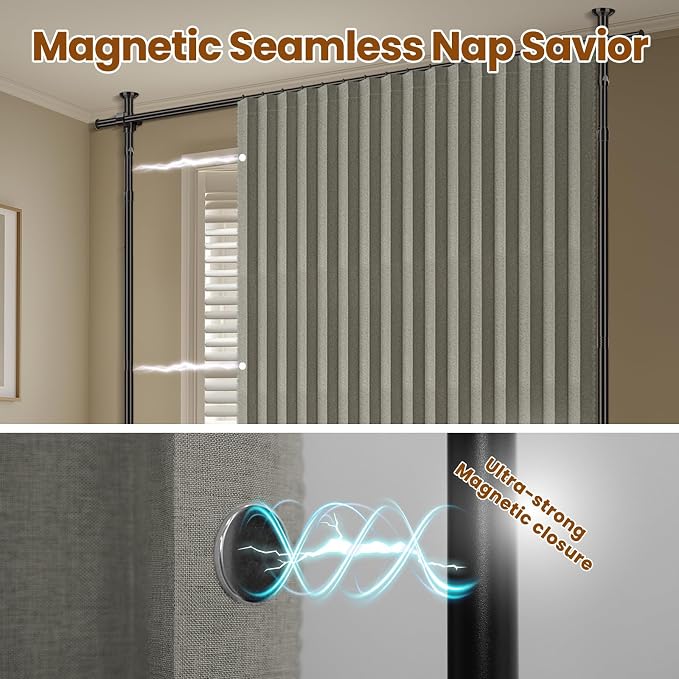 100% Blackout Room Divider Curtains Sets Grey W100 x L96 in 2 Panels No Drill - Image 6