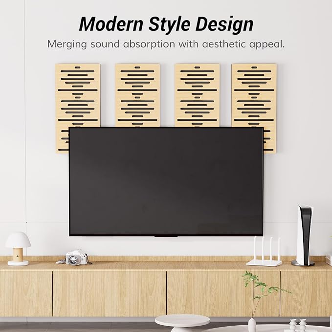 TONOR 4-Pack Acoustic Wood Wall Panels, 23.6” * 11.8” * 1.9” 3D Self-adhesive - Image 6