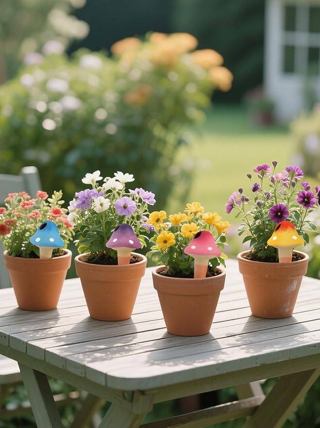 Kalolary 4Pcs Plant Watering Globes, Self Watering Spikes Terracotta Drip Water Stakes Irrigation Watering Bulbs for Pot, Indoor, Outdoor, Vacation ﻿(Gradient Mushroom)