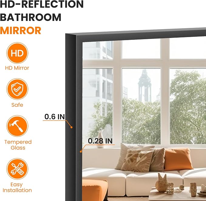 TRAHOME Bathroom Vanity Mirror for Wall, HD Shatterproof Glass, Hangs - Image 4