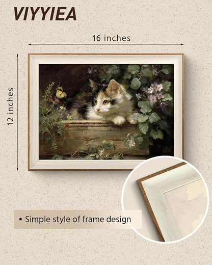 VIYYIEA Framed Wall Art for Living Room, Cute Calico Kitten and Butterfly - Image 5