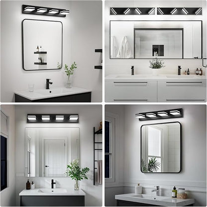 Modern LED Bathroom Lights Fixtures 4-Light, Metal Black Acrylic Wall Lighting - Image 7