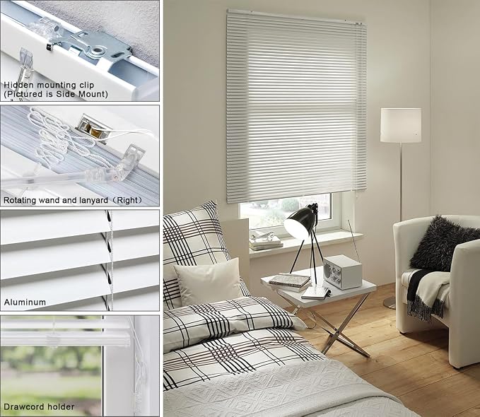 YIIBAII Mini Blinds Suitable for 47.5" W x 64" H Windows 1" Aluminum Horizontal - Image 4