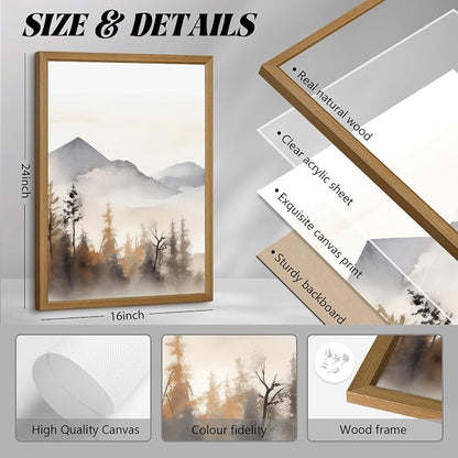 Neutral Mountain Wall Art Decor Set of 3 Forest Canvas Wall Art Poster - Image 2