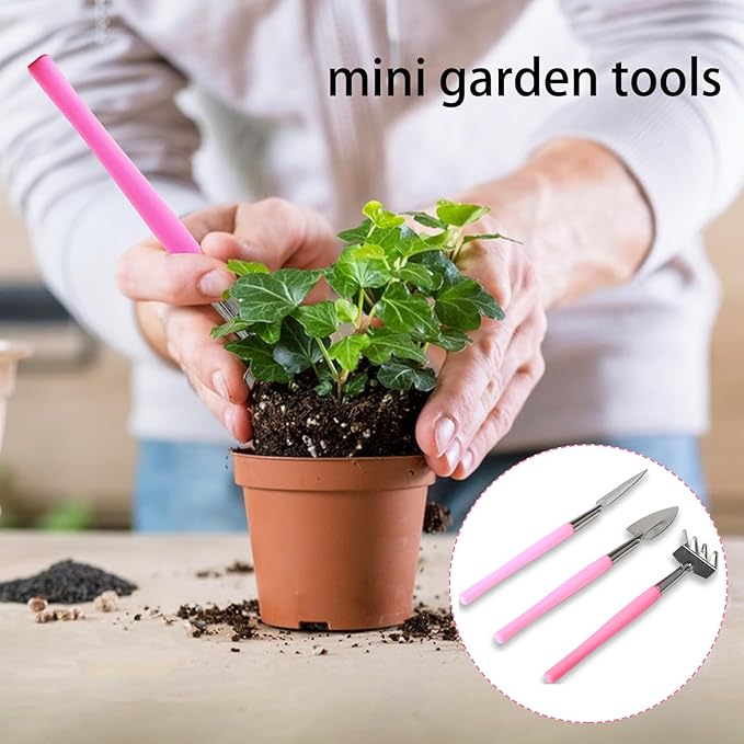 Mini Gardening Tools, 3Pcs Stainless Succulent Tools Kit Shovel Rake Trowel, 2 Colors Hand Shovel for Gardening for Indoor Small Plants, Succulents, Potted Plants, Bonsai (Purple)