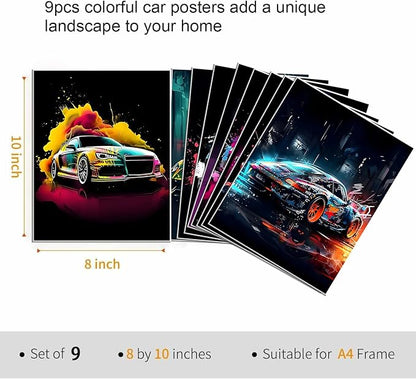tgguytiy 9pcs Car Wall Art Prints Racing Car Canvas Posters Fashion Wall Decor - Image 3