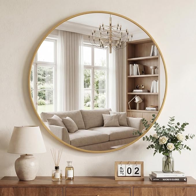 DUMOS 28 Inch Round Wall Mirror, Bathroom Mirror by DumosLifestyle
