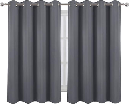 LEMOMO Grey Blackout Curtains/52 x 45 Inch/Set of 2 Panels Room Darkening Short - Image 2