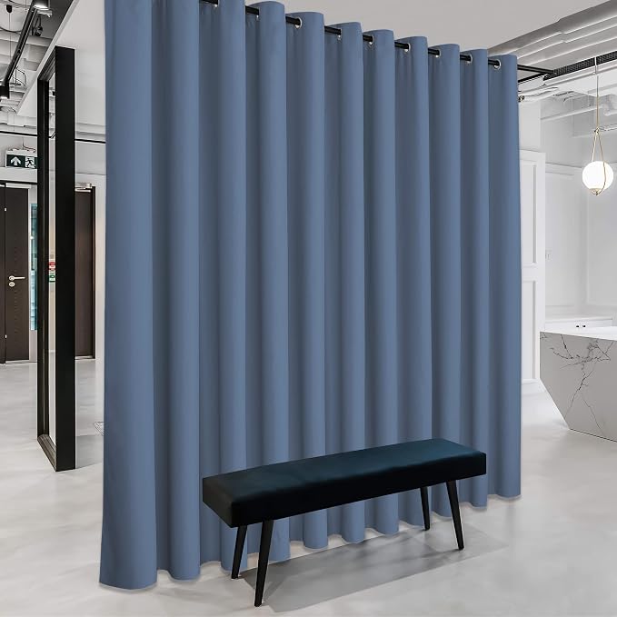 RYB HOME Extra Wide Curtain for Room Divider, Stone Blue, 20ft Wide x 7ft Long by RYBHOME