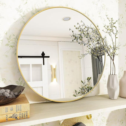 VooBang Gold Round Bathroom Mirror, 24 inch Circle Wall Mounted Hanging Mirror - Image 4