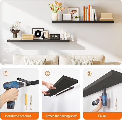 HOOBRO Floating Shelves for Wall, Wall Mounted Shelf Set of 2, 47.2" Hanging - Image 8