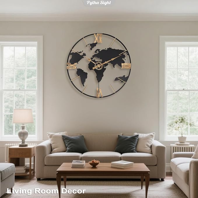 Pytha Sight 24 Inch Large Wall Clock, Modern Decorative Big World Map - Image 6